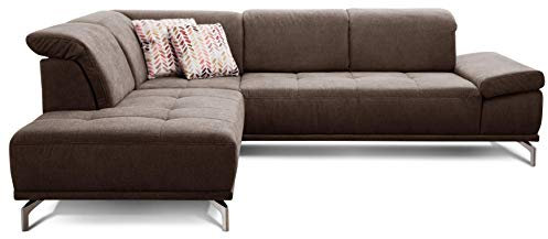 Cavadore Ecksofa Carly mit Federkern, Sitztiefe und Kopfstütze verstellbar im Design, 273 x 81 x 234, Webstoff braun