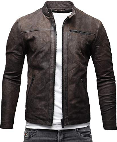 Crone Epic Herren Lederjacke Cleane Basic Leder Jacke in vielen Varianten und Farben (DE/NL/SE/PL, Alphanumerisch, XL, Regular, Regular, Elephant (Nubukleder))