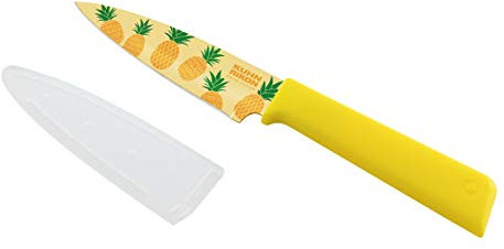 Kuhn Rikon Tropics Pineapple Colori+ Non-Stick Straight Paring Knife with Safety Sheath, Stainless Steel, 19 cm,