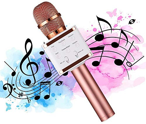 Wireless Bluetooth Karaoke Microphone - Womdee Upgraded Portable Handheld Karaoke Speaker Machine Support USB Flash Drive Compatible All Smartphone and Bluetooth Device for Home/Stage/Party Kids Gift