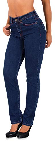 ESRA Damen Straight Jeans rote Naht High Waist Hose Damen rote Naht High Waist Jeans Damen Stretch Jeans Hose Damen Plus Size G7