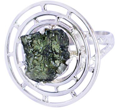Ravishing Impressions Jewellery Ring Sterling-Silber 925 Moldavit Designer Schmuck Geschenk für sie -5102, Stein, Moldavit
