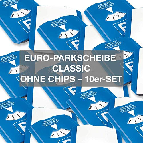4business 10 Stück Euro-Parkscheibe Classic 4-sprachig blau-weiß § 42 STVO Eiskratzer 10er Set