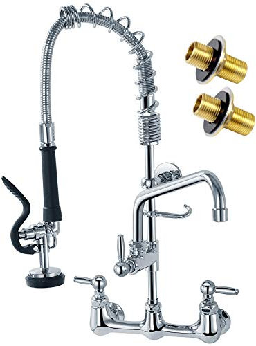 AGAHPAY Robinet commercial avec pulvérisateur Robinet d'évier commercial avec bec pivotant de 30,5 cm, 8 centres réglables, hauteur de 63,5 cm pour évier de compartiment de restaurant, industriel,