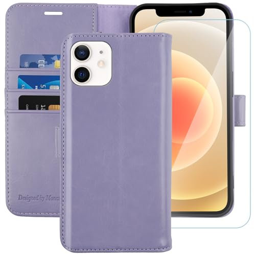 MONASAY Wallet Case for iPhone 11,6.1inch, [Glass Screen Protector Included][RFID Blocking] Flip Folio Leather Cell Phone Cover with Credit Card Holder for iPhone 11,Lavenders