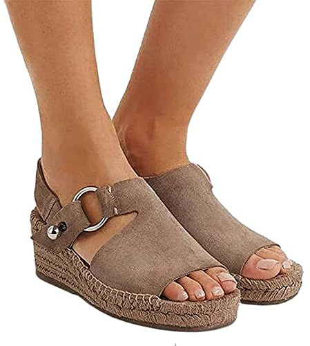 WNRLL Sandali con Zeppa in Corda di Canapa Sandali Femminili Estivi Sandali con Zeppa Impermeabili con Zeppa,A,CN 38