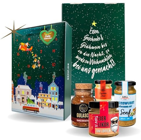 Altenburger Original Adventskalender Feinschmecker mit Gewürzen, Senf und Saucen für Erwachsene mit hochwertigen Feinkost Senfen, Gewürzen, Ölen und Balsamicos, in liebevoller Handarbeit gefüllt