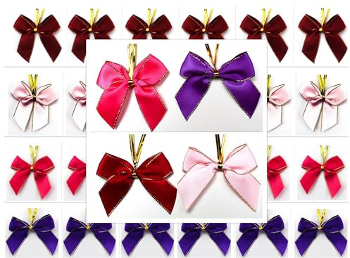 24 Stück Satinschleifen Weihnachtsbaum 6 cm Satin mit Befestigungs-Clip (Lila+Fuchsia+Rosa+Bordeaux)