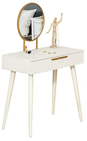 HOMCOM Schminktisch Frisiertisch modern Kosmetiktisch mit Spiegel Schublade Schlafzimmer Holz Weiß 80 x 40 x 123 cm