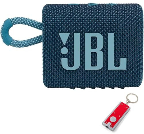 JBL Go 3 - Portable Bluetooth Speaker, Built-in Battery, Waterproof and Dustproof Feature JBLGO3BLUAM, Bonus Keychain LED Included - Blue
