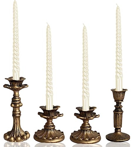 Vintage-Kerzenhalter für Kegel, Kunstharz-Kerzenhalter, antike Bronze, dekorativ für Heimdekoration, Tafelaufsatz für Hochzeit, Party, Hochzeitstag, Dekoration, 4er-Set (AABC)