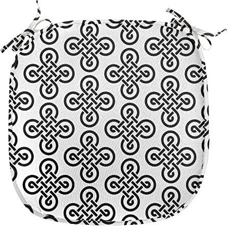 ABAKUHAUS keltisch Polster für Esszimmerstühle, Old-Fashion-Knoten-Motive, Dekoratives wasserfestes Kissen mit Riemen für Küchensitze, 40 cm x 40 cm, Schwarz-Weiss