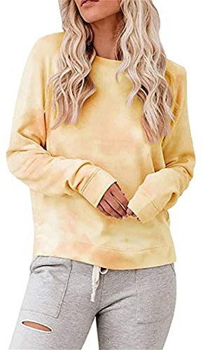 EFOFEI Damen Langarm Tops Casual Basic Shirts Baggy Essential Shirt Tunika Blusen Gelb XL