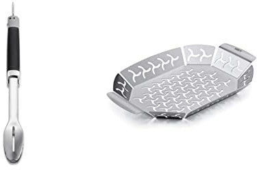 Weber 6760 Precision Grill Tongs Premium Grillzange, Schwarz/Silber & 6677 Premium Grillkorb 19x27 cm, Gemüsekorb