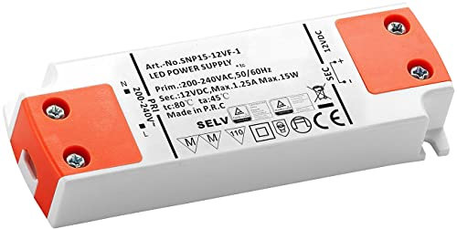 revolt LED Trafo 12V: LED-Transformator, 230V auf 12V, Gesamtlast bis 15 W, 103 x 35 x 16 mm (Netzteil LED, Trafo 230 Volt 12 Volt, Spannungswandler 220)