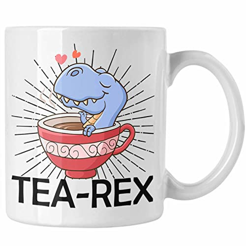 Trendation - Tea Rex Tasse Geschenk Wortspiel T-Rex Dinosaurier Geschenkidee (Weiß)