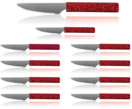 LaXon Messer, Frühstücksmesser, 10er Messer Set, Brotmesser mit Wellenschliff, rote Brötchenmesser, spülmaschinenfest