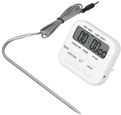 Digitaler Küchentimer mit Fühler, Drahtlose Anzeige, Umschaltbar Celsius Fahrenheit, mit Alarmfunktion, Hohe Empfindlichkeit, Küchenthermometer Zum Grillen, Backen, Messen Der Öltemperatur