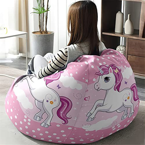 Treer Sitzsack Bezug Ohne Füllung, 3D Einhorn Muster Sitzsackbezug für Erwachsene und Kinder, Sitzsack Stuhlbezug Sitzsackhülle Ohne Innensack Sitzsackhüllenbezug (80x90cm,Polka Dot)