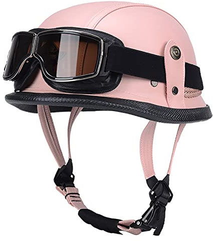 Motorradhelm PU-Lederhelm Unisex-Erwachsener Jethelm Retro Vintage Style Moto Modularer Halbhelm ECE-Geprüfter Biker Scooter Tourenhelm Für Männer Und Frauen D1,XXXL /(63-65cm)