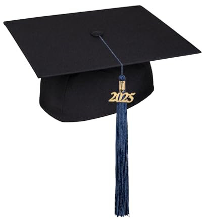 KEPI - Abschluss Hut, Doktorhut, Europäischer Hersteller, Graduation Hut im Universalgröße, Verstellbereich 54-61 cm, Quaste mit Datumsanhänger 2025, Abschlusshüte in 18 Farben - Marineblau