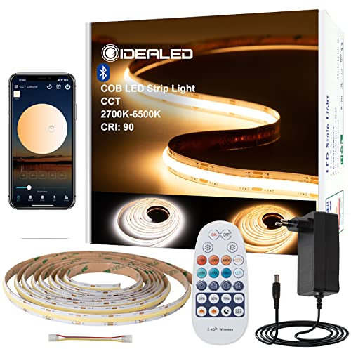 GIDEALED CCT COB LED Strip dimmerabile 5 m Kit,24 V 2700 K ~ 6500 K COB LED Strip Light with RF Remote &Bluetooth APP Control,2880 LED CRI90 Super Luminoso Bianco Freddo Striscia per illuminazione fai
