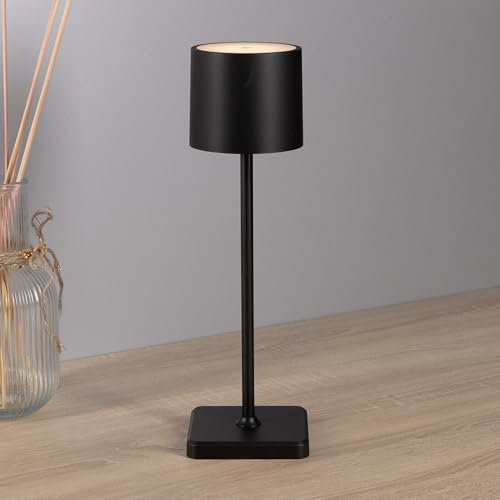 Proventa LED-Tischleuchte mit Akku 38 cm wasserfest IP54 kabellos mit USB-Ladestation 10 Stunden Laufzeit schwarz