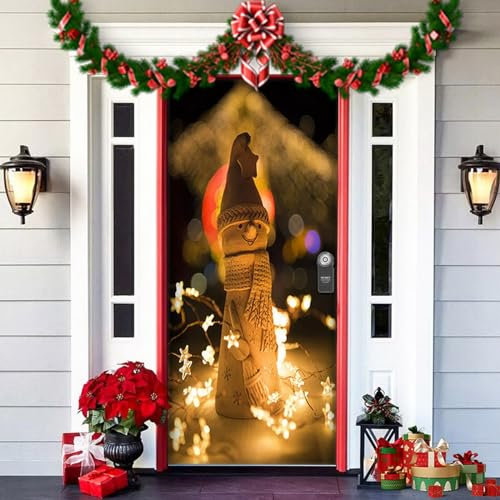 Greenyre Weihnachten Tür Abdeckung Dekoration,91cm x 203cmWeihnachtsmann Tür Decke Weihnachten Tür Hängen Banner Hintergrund, Weihnachtsbanner für Haus Haustür Veranda Weihnachten Deko