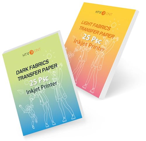 HTVRONT Wärmetransferpapier für T-Shirts, 50 Stück, gemischtes helles und dunkles Bügelpapier, 21,6 x 27,9 cm, bedruckbares Wärmetransfer-Vinyl für Tintenstrahldrucker, langlebig und einfach zu