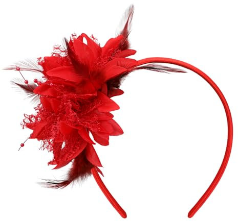 MWOOT Bandeau Plumes de Fleur Artificielle, Années 1920 Fascinateur Plumes pour Femmes, Vintage Serre Tete Rouge, 1920S Accessoires Cheveux pour Cocktail Mariage Goûter Décoration