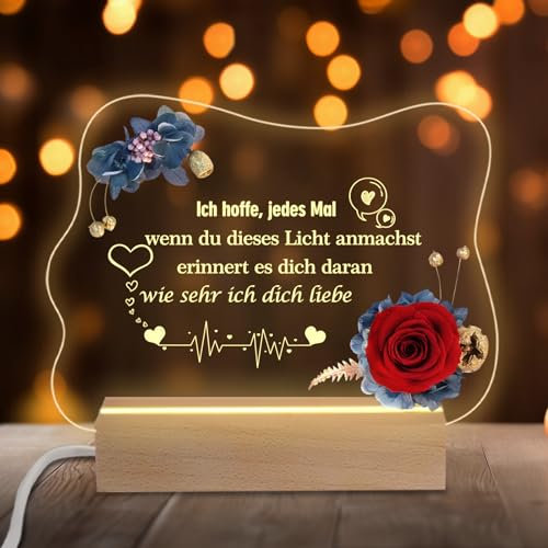 Miofula Ewige Rose Geschenke für Frauen, Acryl LED Nachtlicht Geburtstagsgeschenk für Mama, Infinity Rosen Nachtlicht Led Lampe Geschenke für Oma Mutter Ehefrau zum Geburtstag Valentinstag Weihnachten