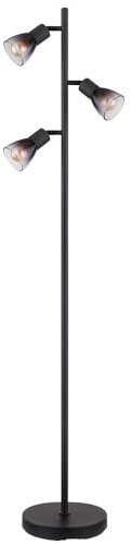 Globo Stehleuchte Standlampe Leselampe Wohnzimmerlampe Schwarz-matt Glas Rauchfarbe