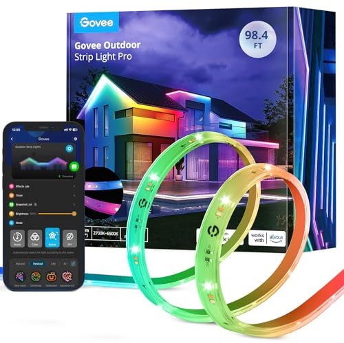 Govee Outdoor LED Strip Pro 30m, RGBIC mit Warmweiß und Kaltweiß, IP65 Wasserdicht, Farbsteuerung DIY, Außen LED Streifen für Dach Balkon Garten Schwimmbad