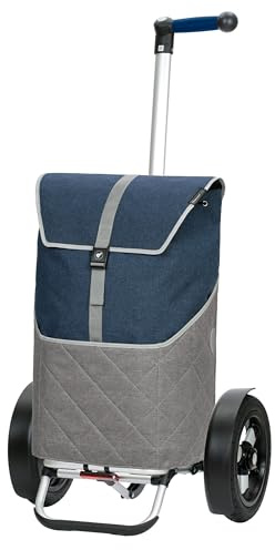 ANDERSEN Einkaufstrolley - Tura Shopper Lasse blau | Fahrradanhänger, Luftbereifung, ergonomischer Griff, bis 50 kg - Tasche großes Volumen, Innenfach, Reflektoren, 59 L