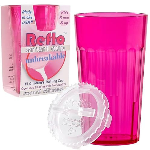 Reflo unzerbrechlicher Trinklernbecher - Schnabeltrainer für Kleinkinder ab 6 Monaten - unzerbrechlicher Trinkbecher für Wasser - Rosafarbener Trinklernbecher mit einem Fassungsvermögen von 170 ml