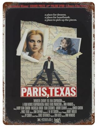KSOXDAITIP Paris, Texas, Filmposter, Wanddekoration, Kunst, Metall-Blech-Poster, moderne Wohnkultur, Kunst, Metallposter, Hausbar, Laden, Dekorationen, Vintage-Schild, Geschenk, 39,9 x 30 cm