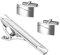 JewelryWe Herren Krawattenklammer und Manschettenknöpfe Set: 3er Silber Business Hemd Krawattennadel Manschettenknopf Cufflinks Tie Clips mit Gravur für Hochzeit Smoking Party Geschäftstreffen