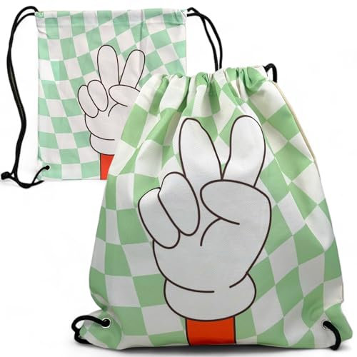 MIJOMA Bunter Turnbeutel Sportbeutel - Leichter Rucksack für Kinder, Ideal für Sport, Schule & Reisen, 34x31cm, Kordelzugbeutel aus strapazierfähigem Polyester (Peace)