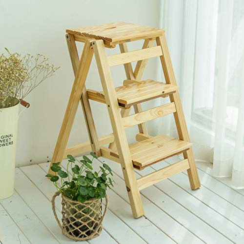 3-stufige Klappleiter-Treppe, multifunktionaler klappbarer Massivholz-Leiterhocker, Tritthocker, mehrfarbige faltbare Trittleiter für den Haushalt, dekorative Pflanzenregale/Schwarz (Holzfarbe)