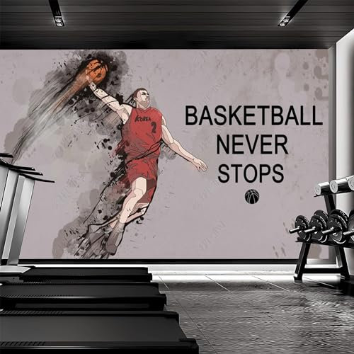 Lcythiazole Custom Sizes Peel and Stick Wallpaper Mural,Street Basketball Fashion Wallpaper Mural,for Basketball Room Gym Bedroom Living Room Restaurants Cafes Bars