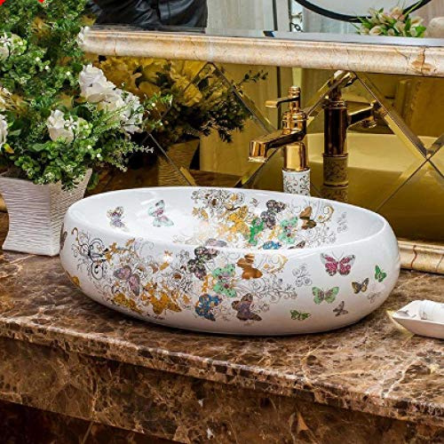 ROLTIN Lavabo da appoggio Design in Stile retrò Lavabo Artistico Lavabo da Bagno in Ceramica sopra lavabo