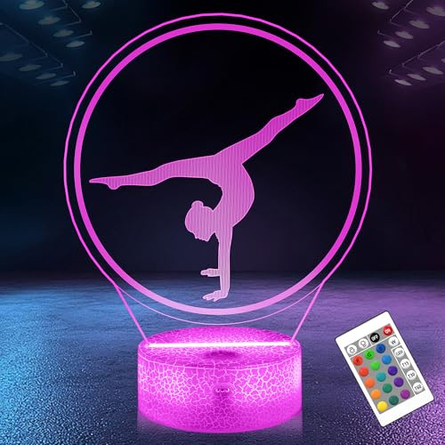 OkiyiD Gymnastik Geschenke für Mädchen, 3D Gymnastik Nachtlicht mit 16 RGB-Farben, Fernbedienung, Timer und Dimmer, Turnen Sportfan-Dekoration für Kinderzimmer, Geburtstagsgeschenke für Mädchen