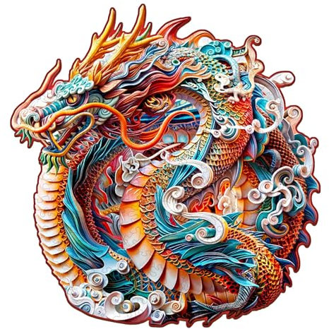 Blumuze Puzzle en Bois 3D Dragon Chinois pour Adulte, Puzzle Animal Unique, 280 Pièces - L-34 * 32.6cm