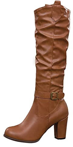 Stivali di Gomma Donna Stivali da Donna Marroni Tronchetti Donna Stivali Moto Forma Cowboy Boots Stivali Alti con Tacco Donna Stivali Texani Donna Stivali Donna Stivali