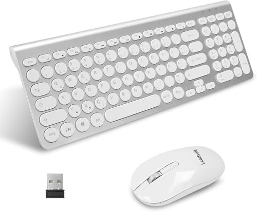 LeadsaiL Tastiera e Mouse Wireless, Ergonomica Kit Mouse e Tastiera USB Senza Fili, Silenziosa, Tastierino Numerico, 1600DPI, Layout QWERTY per Computer, Desktop-Argento