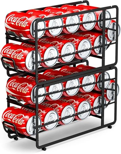AFAjwsc 2 Stöckiger Rollen Kühlschrank Organizer Dosenspender Dosenhalter, Soda Can Organizer for Refrigerator, Selbst Vorrückende Kühlschrank Organizer Set, für Küche Pantry Kabinett, Schwarz