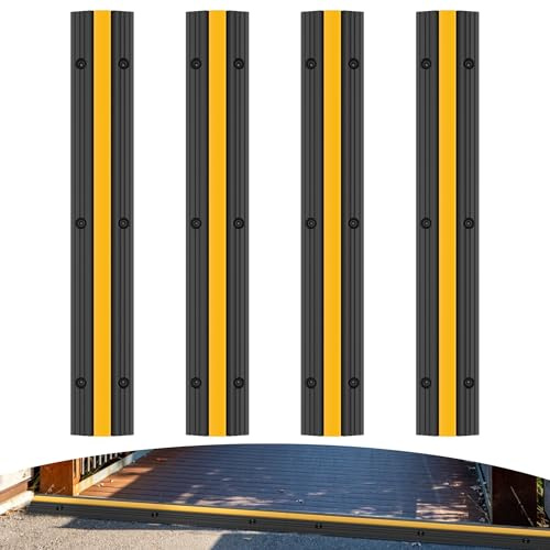YRHome 4er Kabelbrücke Gummi Kabelkanal Boden 1 Kanal 100x15x3CM Schützt Kabel rutschfest Erweiterbar Überfahrschutz für Kabel Max. Traglast 8 Tonnen Für Innen Außen Parkplätze Lagerhäuser Schwarz