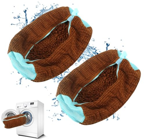 QUMOX Bolsa de Lavado para Zapatos, 2 Unidades Amarillas – Bolsa Reutilizable para Lavadora y Secadora con Cremallera Acolchada, Ideal para Zapatillas Deportivas, Tenis, Pantuflas y Prendas Delicadas