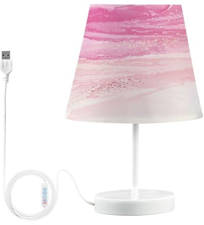 Bedside Lamp Marble Pink Rose Gold Table Lamp for Bedroom LED Nightstand Desk Lamp Lampshade Sleeping Living Room Dorm Office