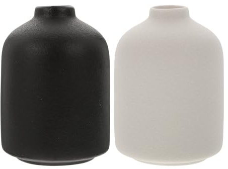 Retro Mediterrane Keramikvase, 2 Stück, Schwarz, für Trockenblumen | Porzellan Optik, Kompakt und Leicht zu Verstauen, Geeignet für Wohndekoration und Geschenkidee